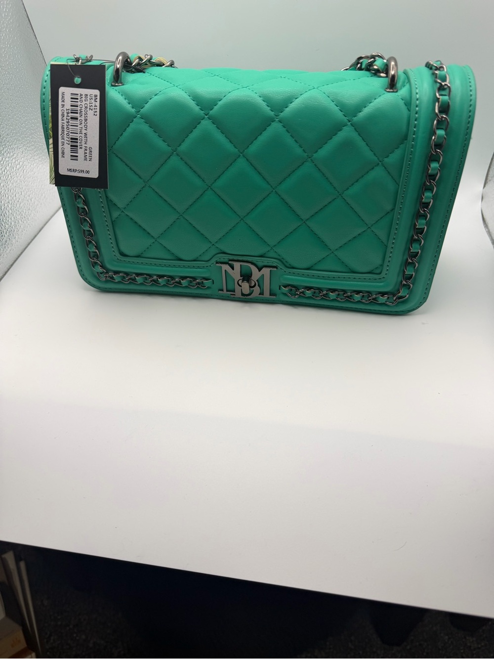 Badgley Mischka Quilted Teal Chain Strap Crossbody